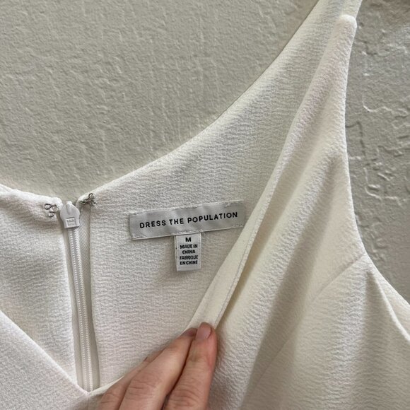 NEW Dress the Population Iris Crepe Plunge Side Slit White Maxi Gown - Picture 8 of 13